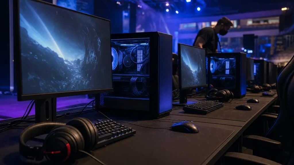 Pripremljena LAN gaming računala i oprema prije početka eventa bez teksta
