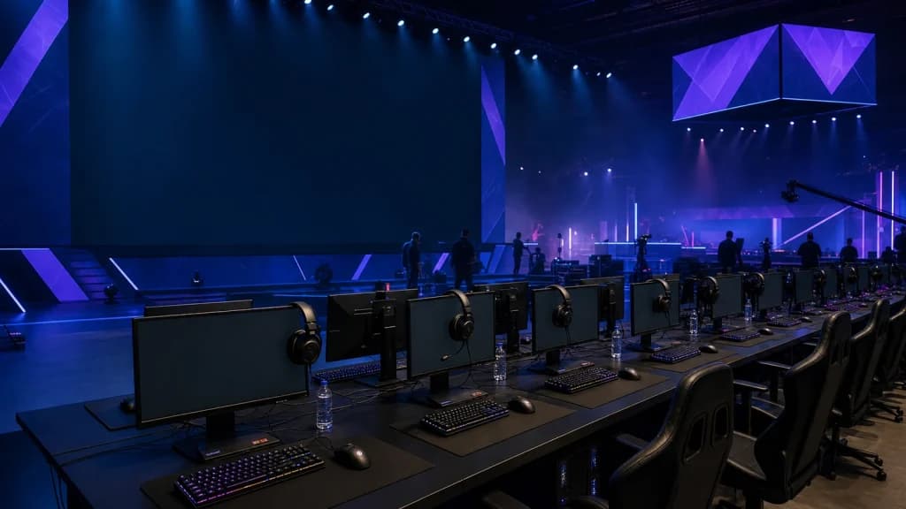 LAN venue s gaming računalima prije početka eventa bez teksta
