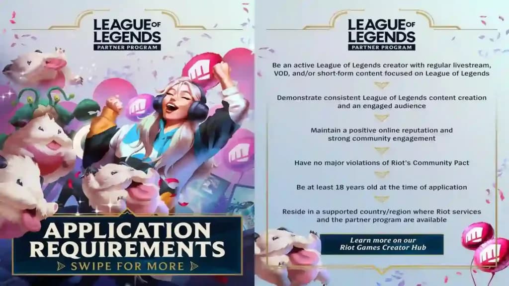 Službene grafike s uvjetima prijave za League of Legends Partner Program