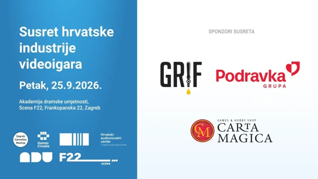 Najavna grafika za susret hrvatske industrije videoigara 25. rujna 2026. u Zagrebu