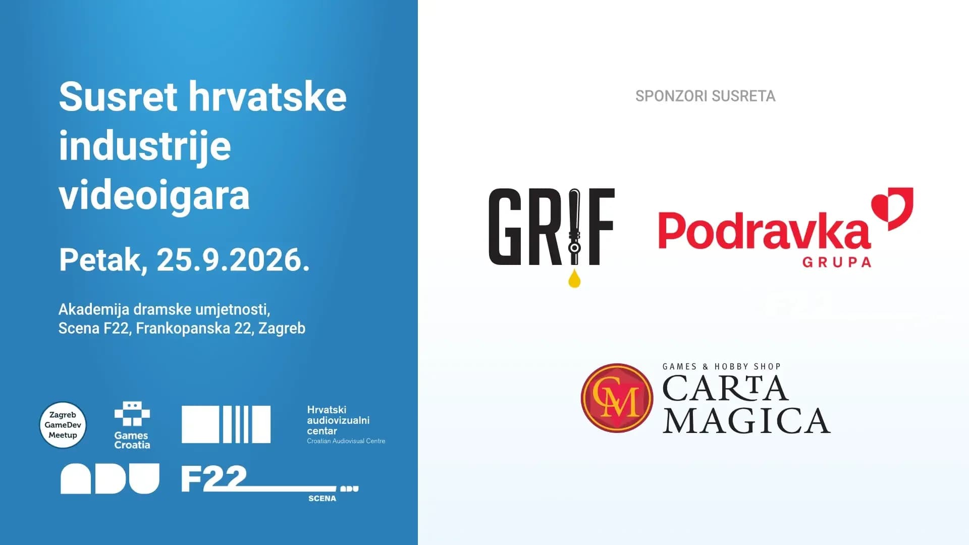 Najavna grafika za susret hrvatske industrije videoigara 25. rujna 2026. u Zagrebu