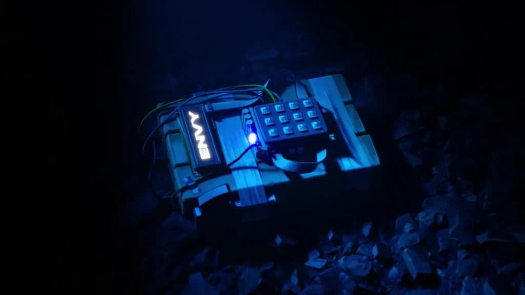 Uređaj nalik Counter-Strike bombi s osvijetljenim natpisom ENVY