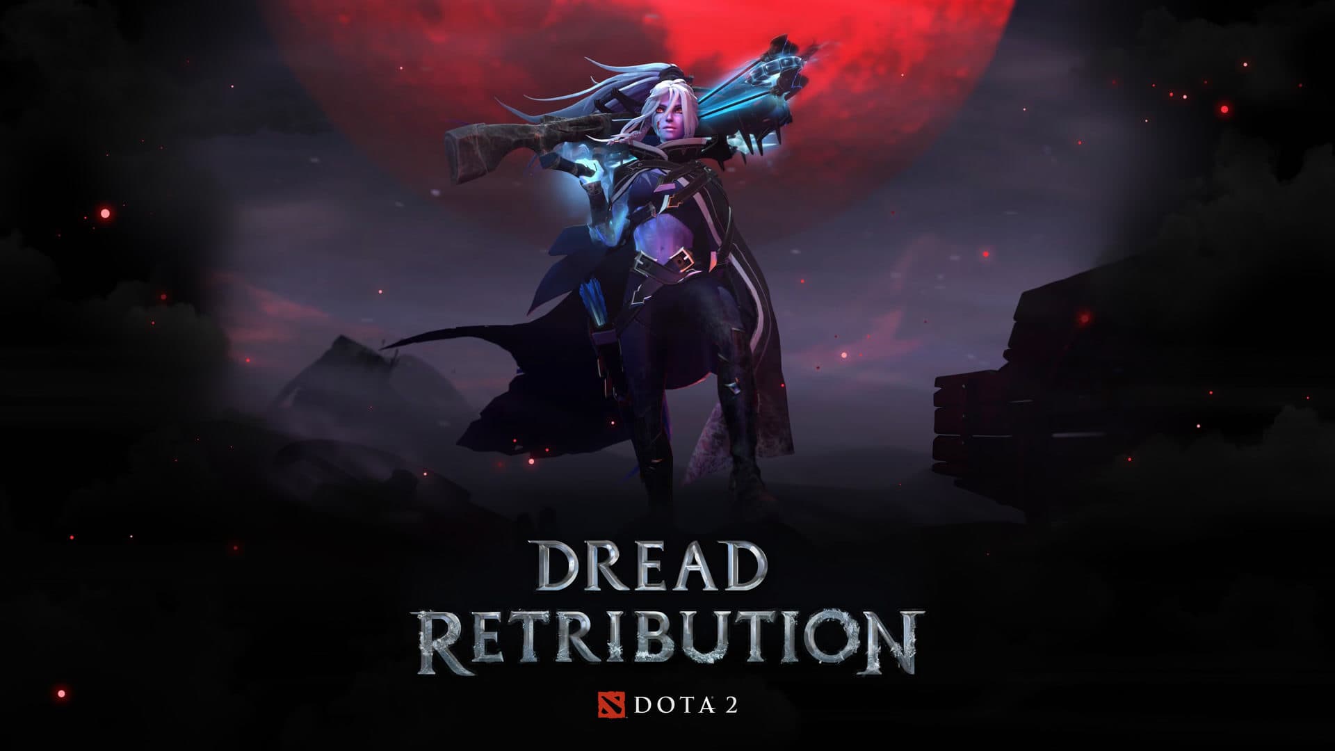 Drow Ranger u izgledu Dread Retribution ispred crvenog mjeseca
