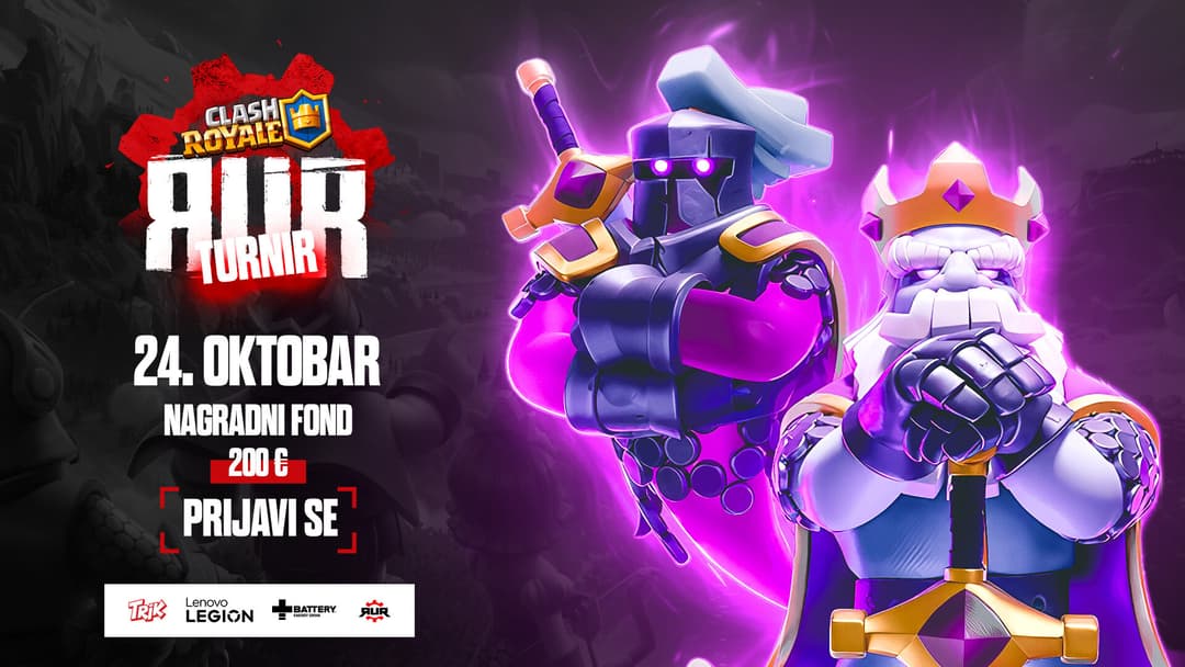 RUR-ov plakat za Clash Royale turnir s datumom 24. listopada i nagradnim fondom od 200 eura.