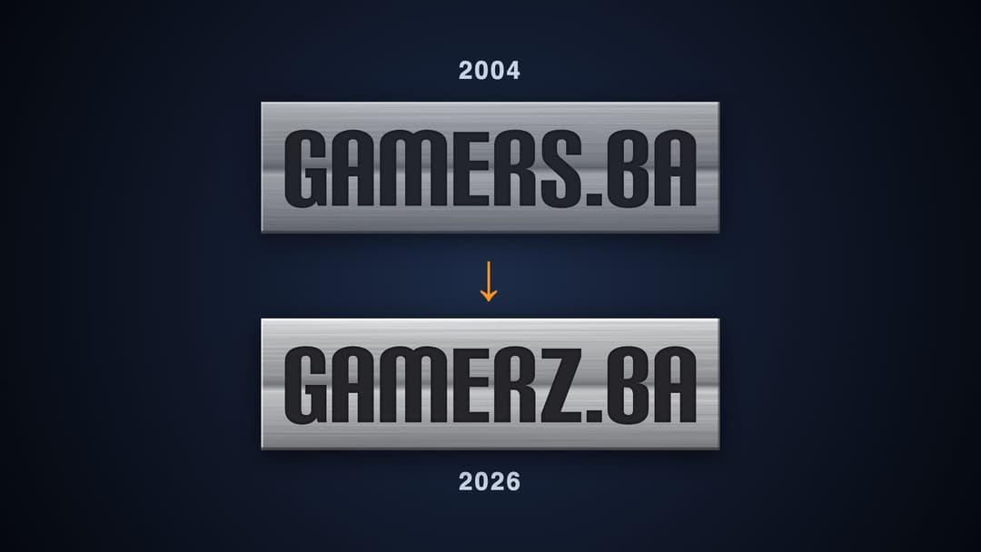 Promotivna grafika: GAMERS.BA i godina 2004., narančasta strelica te GAMERZ.BA i godina 2026.