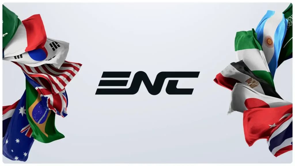 ENC logo okružen zastavama država na službenoj grafici Esports Nations Cupa